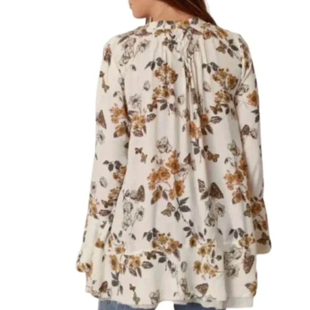 Free People Pebble Crepe So Fine Smocked Tunic in Ivory Combo Size Small